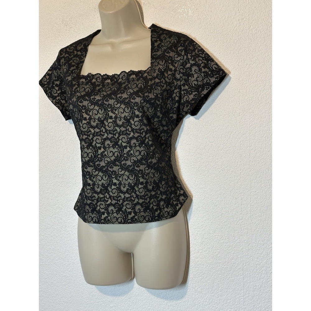 Vintage Top Womens L Black‎ Lace Square Neck Whimsigoth Goth Grunge Event Witchy - Picture 2 of 8